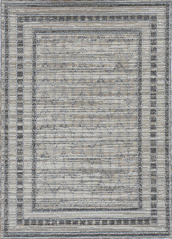 4'X6' Grey Machine Woven Uv Treated Bordered Chevron Indoor Outdoor Area Rug