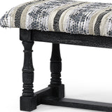 15" Off White and Black Upholstered Faux Leather Bench