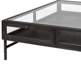 42" Black And Brown Square Coffee Table With Two Drawers