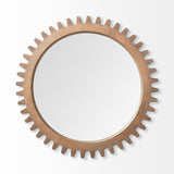 35" Round Brown Wood Frame Wall Mirror