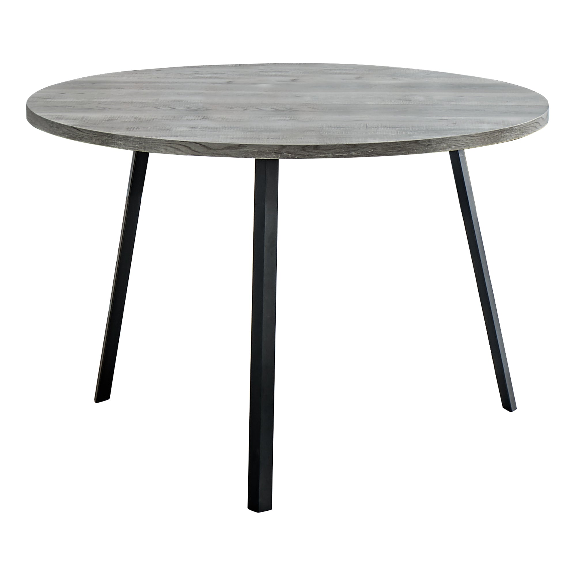 48" Round Dining Room Table With Grey Reclaimed Wood And Black Metal
