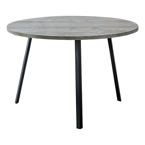 48" Round Dining Room Table With Grey Reclaimed Wood And Black Metal