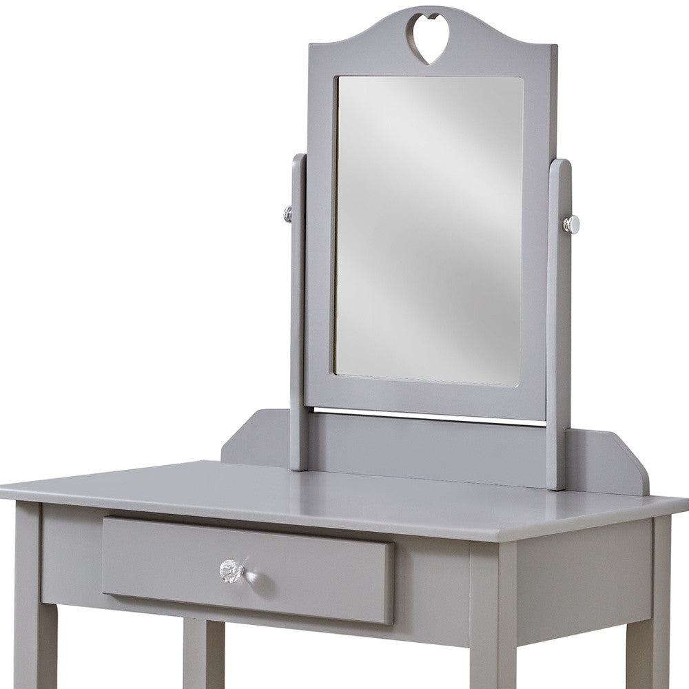 Grey Vanity Mirror And Storage Drawer