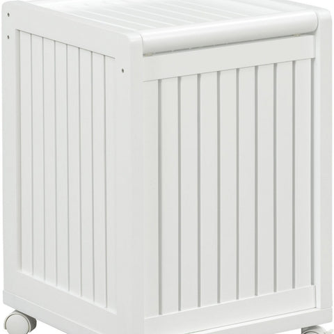 White Solid Wood Rolling Laundry Hamper With Lid