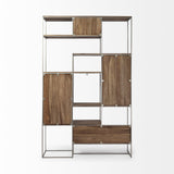 Brown Wood And Silver Metal Frame With 6 Shelf Shelving Unit