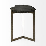 Antique Gold Iron End Table With Live-Edge Round Top