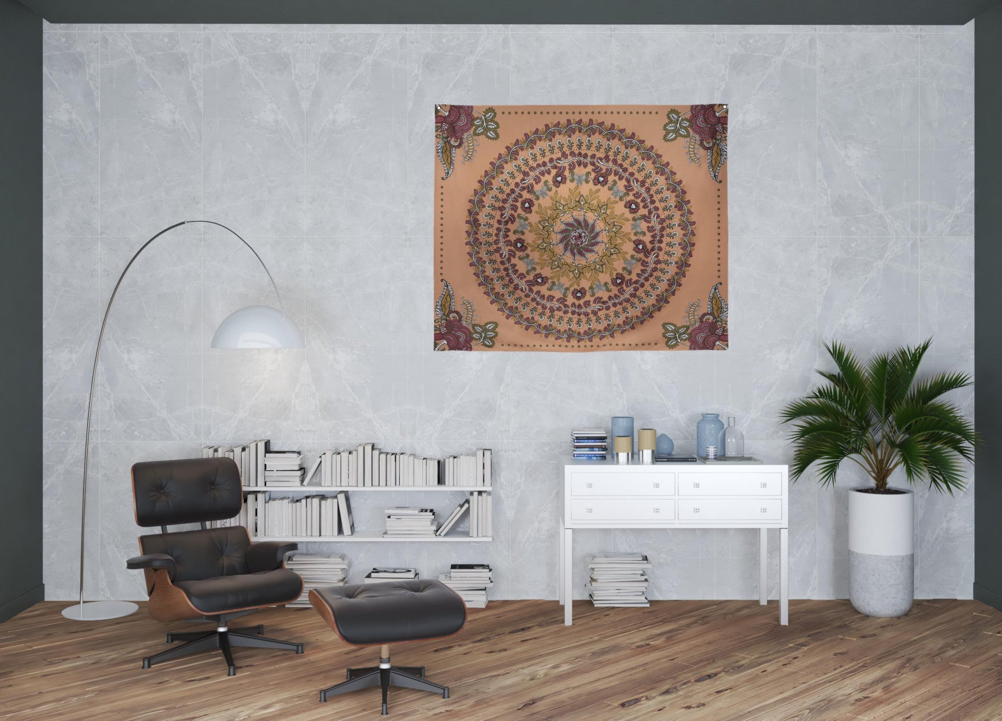 Center Medallion Coral Hanging Wall Tapestry