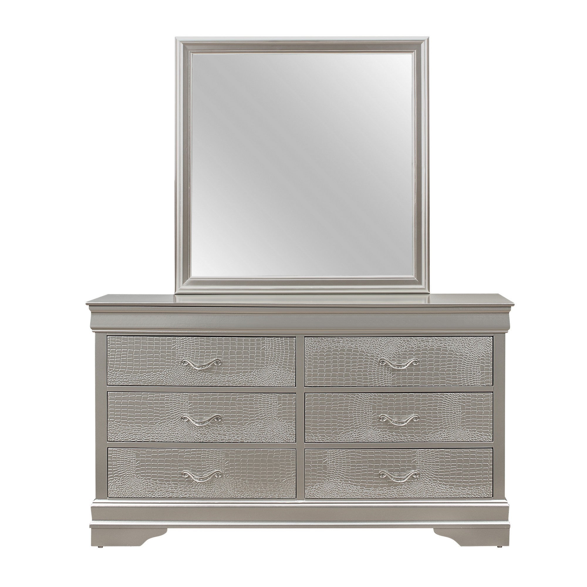 Silver Tone Dresser With 6 Spacious Interior Drawers