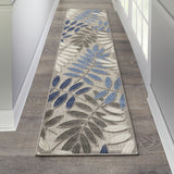 5' Round Blue And Gray Round Floral Indoor Outdoor Area Rug