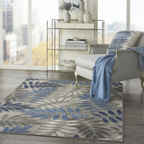 5' Round Blue And Gray Round Floral Indoor Outdoor Area Rug