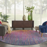 5' Blue And Pink Round Abstract Power Loom Area Rug