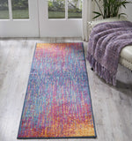 5' Blue And Pink Round Abstract Power Loom Area Rug