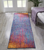5' Blue And Pink Round Abstract Power Loom Area Rug