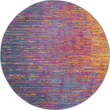 5' Blue And Pink Round Abstract Power Loom Area Rug