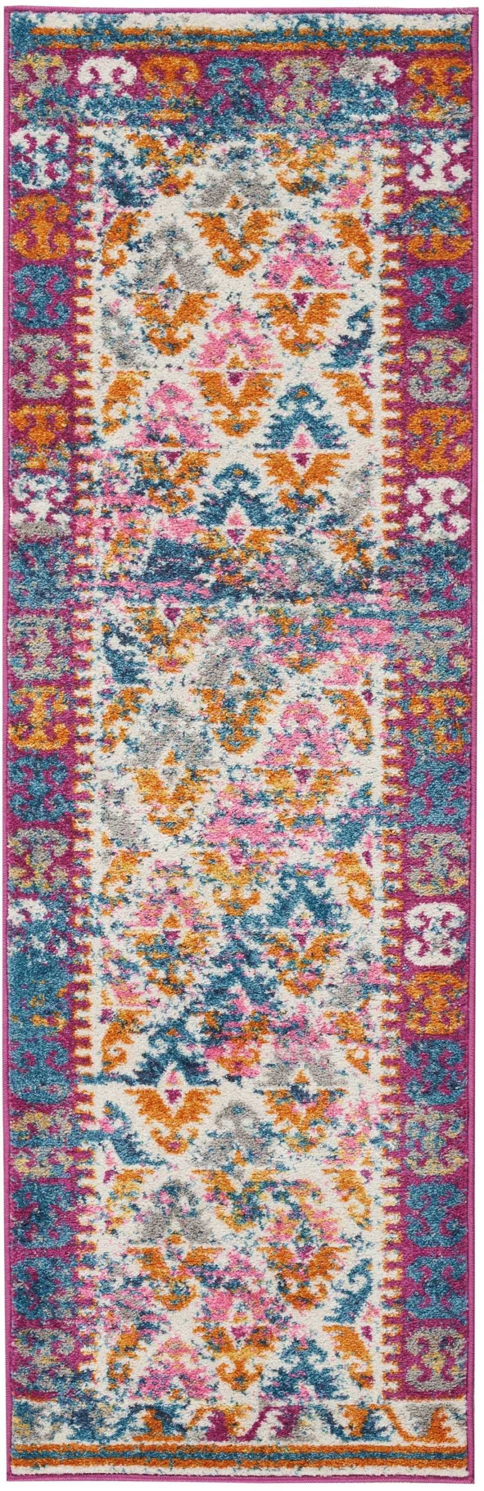 2’ X 3’ Ivory And Magenta Tribal Pattern Scatter Rug