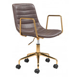 Brown Faux Leather Tufted Seat Swivel Adjustable Task Chair Leather Back Steel Frame