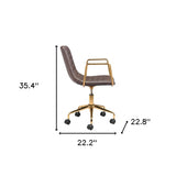 Brown Faux Leather Tufted Seat Swivel Adjustable Task Chair Leather Back Steel Frame