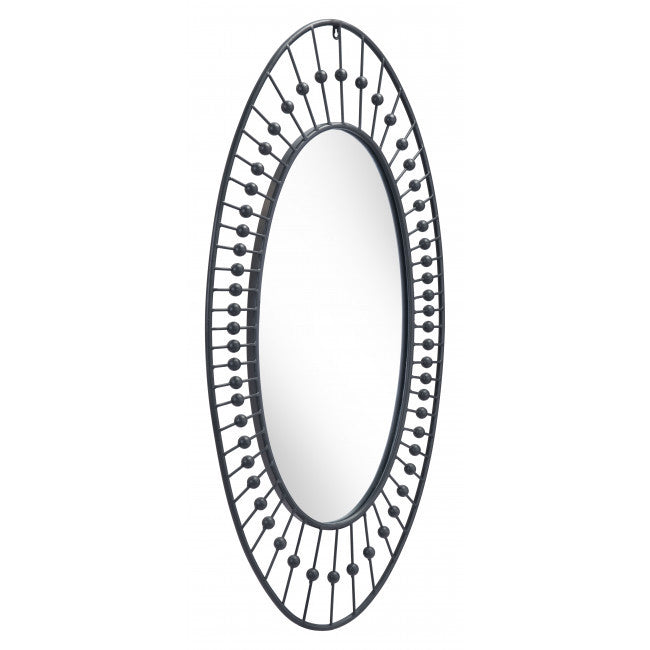 47" Oval Black Finish Spokes and Beads Wall Mirror