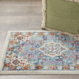 8' Blue And Ivory Power Loom Runner Rug