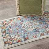 8' Blue And Ivory Power Loom Runner Rug
