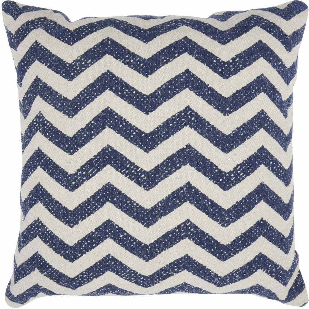 Navy Blue And Ivory Chevron Pattern Throw Pillow