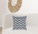 Navy Blue And Ivory Chevron Pattern Throw Pillow