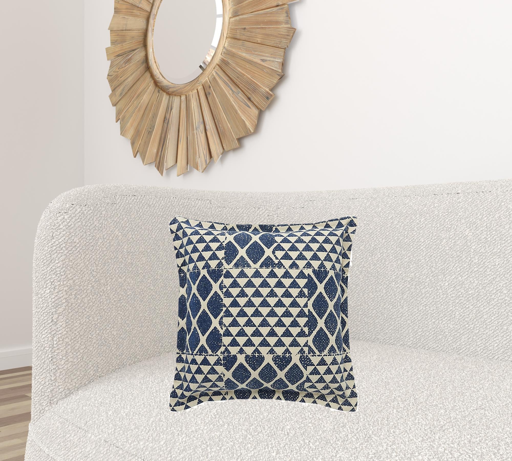 Indigo And Beige Patchwork Throw Pillow