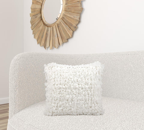 20" X 20" White Cotton Blend Textured Shag Throw Pillow