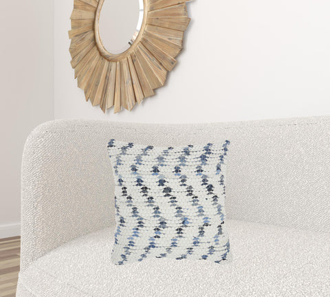 White And Denim Knubby Waves Throw Pillow