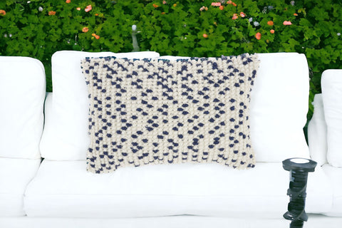 Navy Blue Dotted Lumbar Pillow