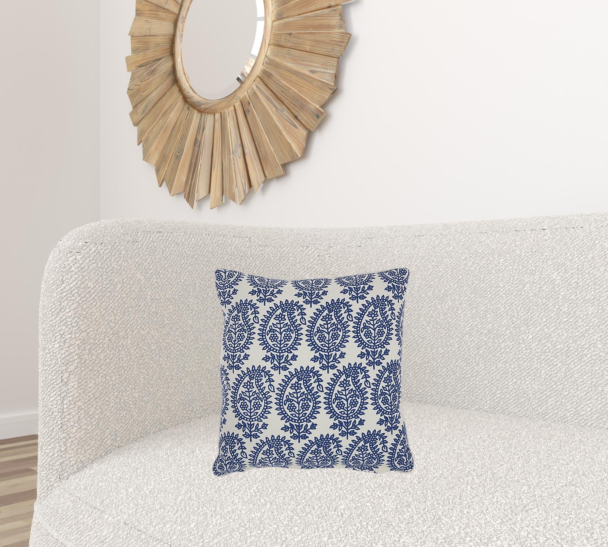 Blue And Ivory Bohemian Paisley Throw Pillow