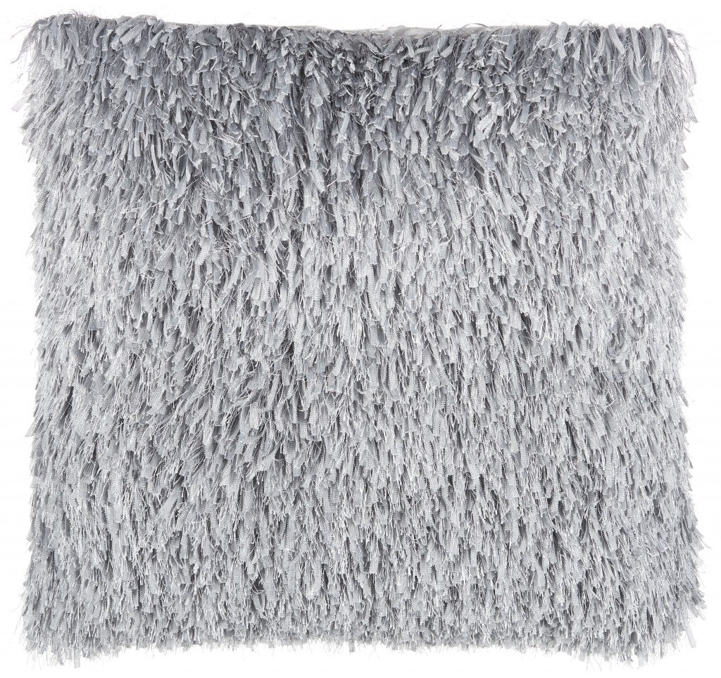 Square Grey Shag Throw Pillow