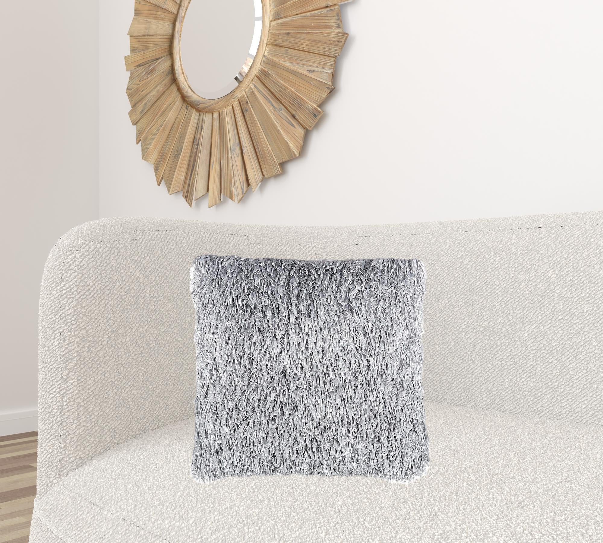 Square Grey Shag Throw Pillow