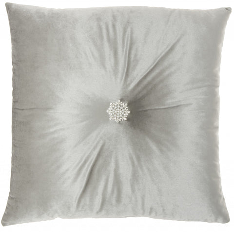 Light Gray Center Beaded Tuft Throw Pillow