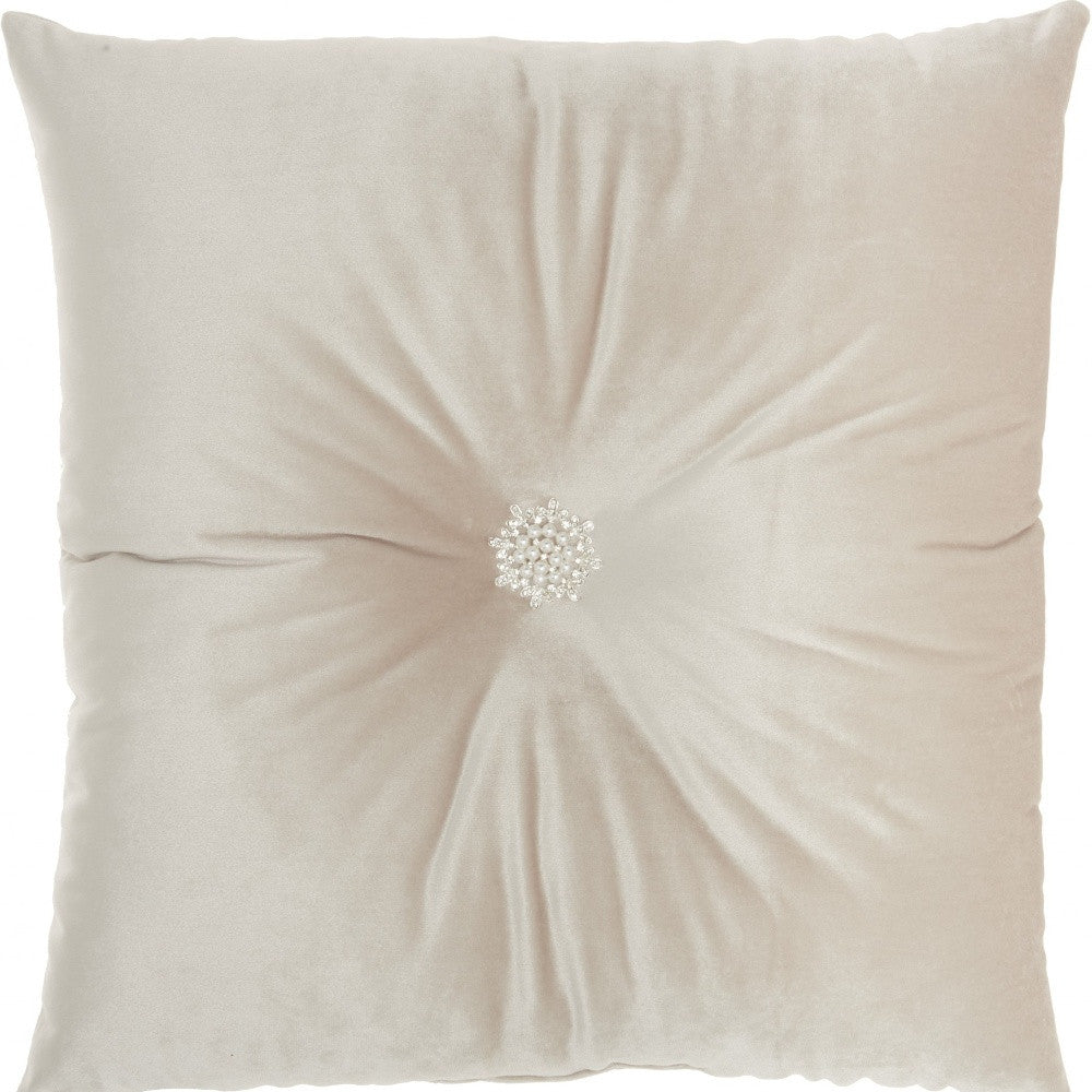 Off White Center Beaded Tuft Throw Pillow