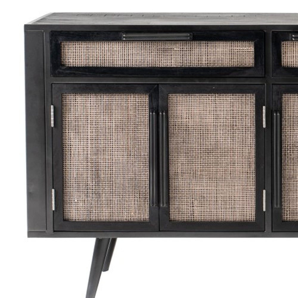 Black Iron Frame Cabinet With Mesh Doors And Drawers