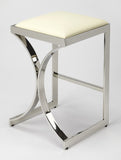 " Off White And Silver Faux Leather And Iron Backless Counter Height Bar Chair