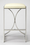 " Off White And Silver Faux Leather And Iron Backless Counter Height Bar Chair