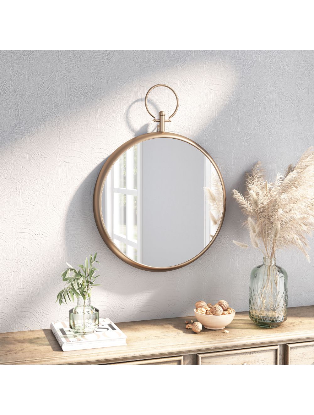 Gold Round Hanging Mirror