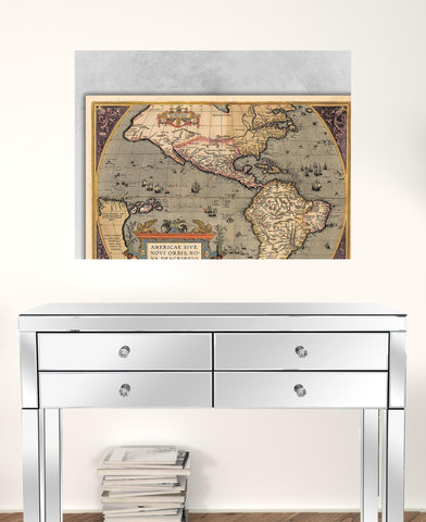 Vintage 1598 Map Of The Americas Unframed Print Wall Art