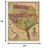 24" X 30" Texas And Surroundings C1837 Vintage Map Poster Wall Art