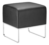 18" Black Faux Leather And Silver Ottoman