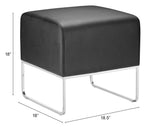 18" Black Faux Leather And Silver Ottoman