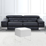 18" White Faux Leather And Silver Ottoman