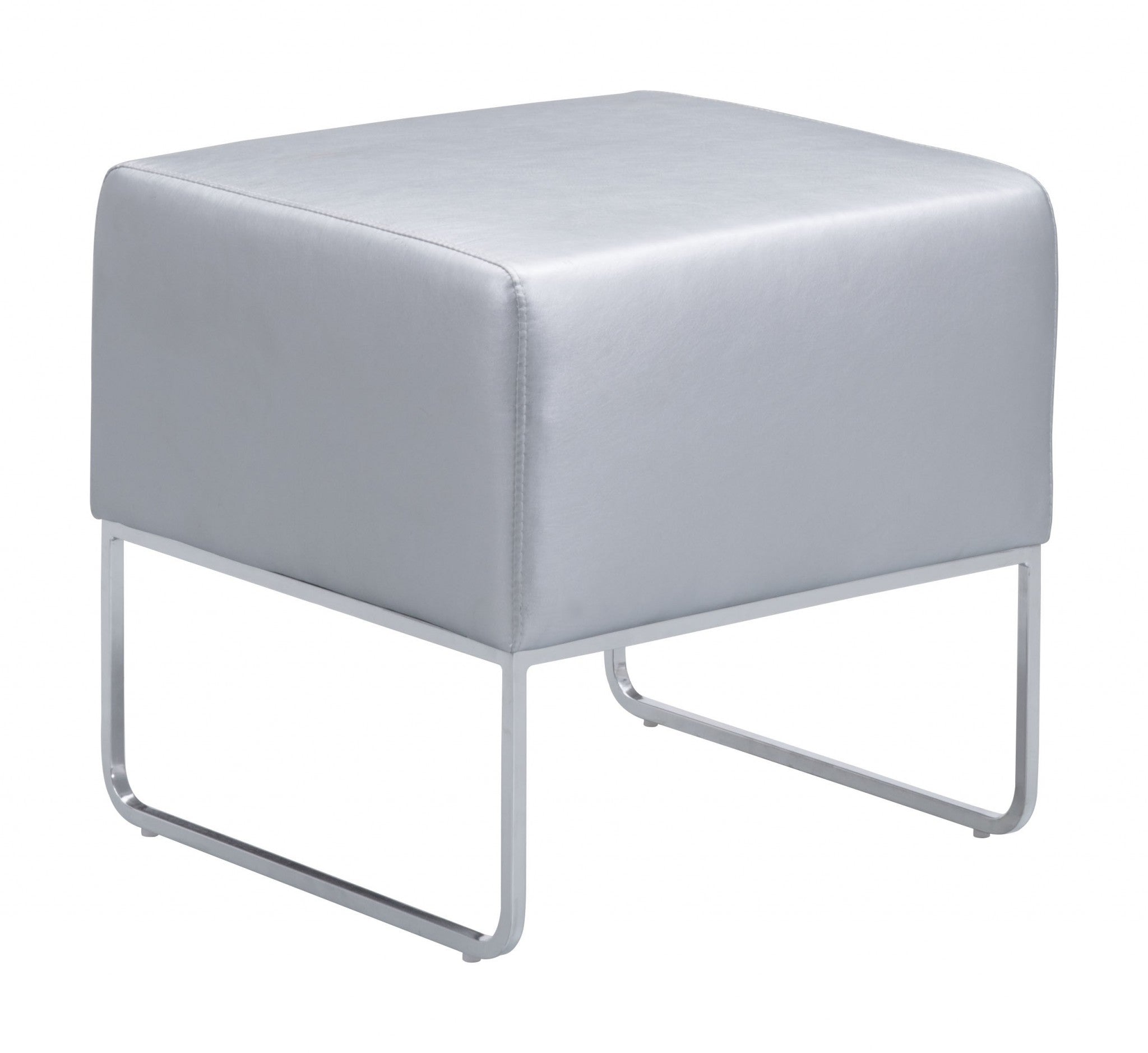 18" Silver Faux Leather Ottoman