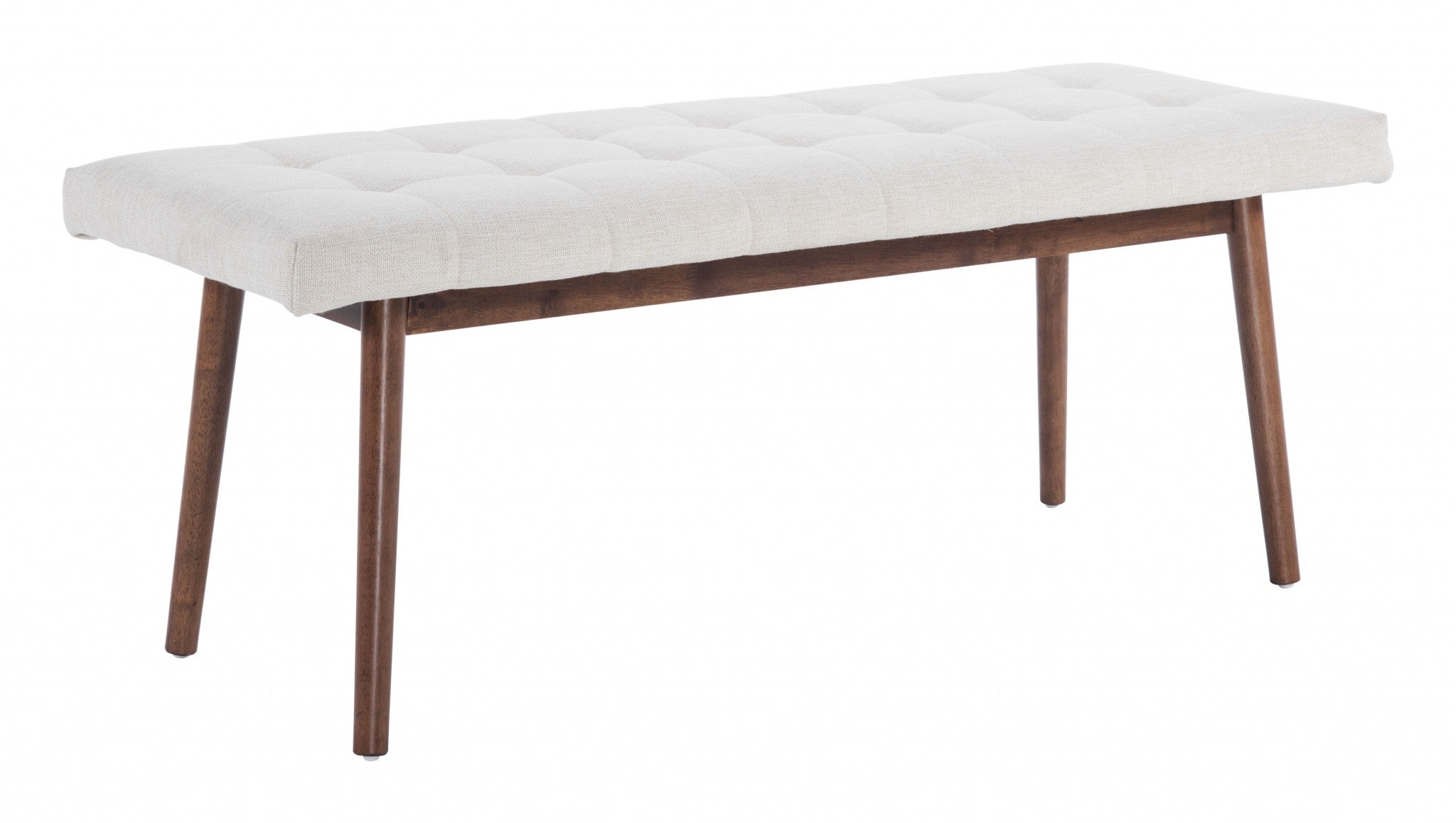 49" Beige Linen And Dark Brown Tufted Ottoman