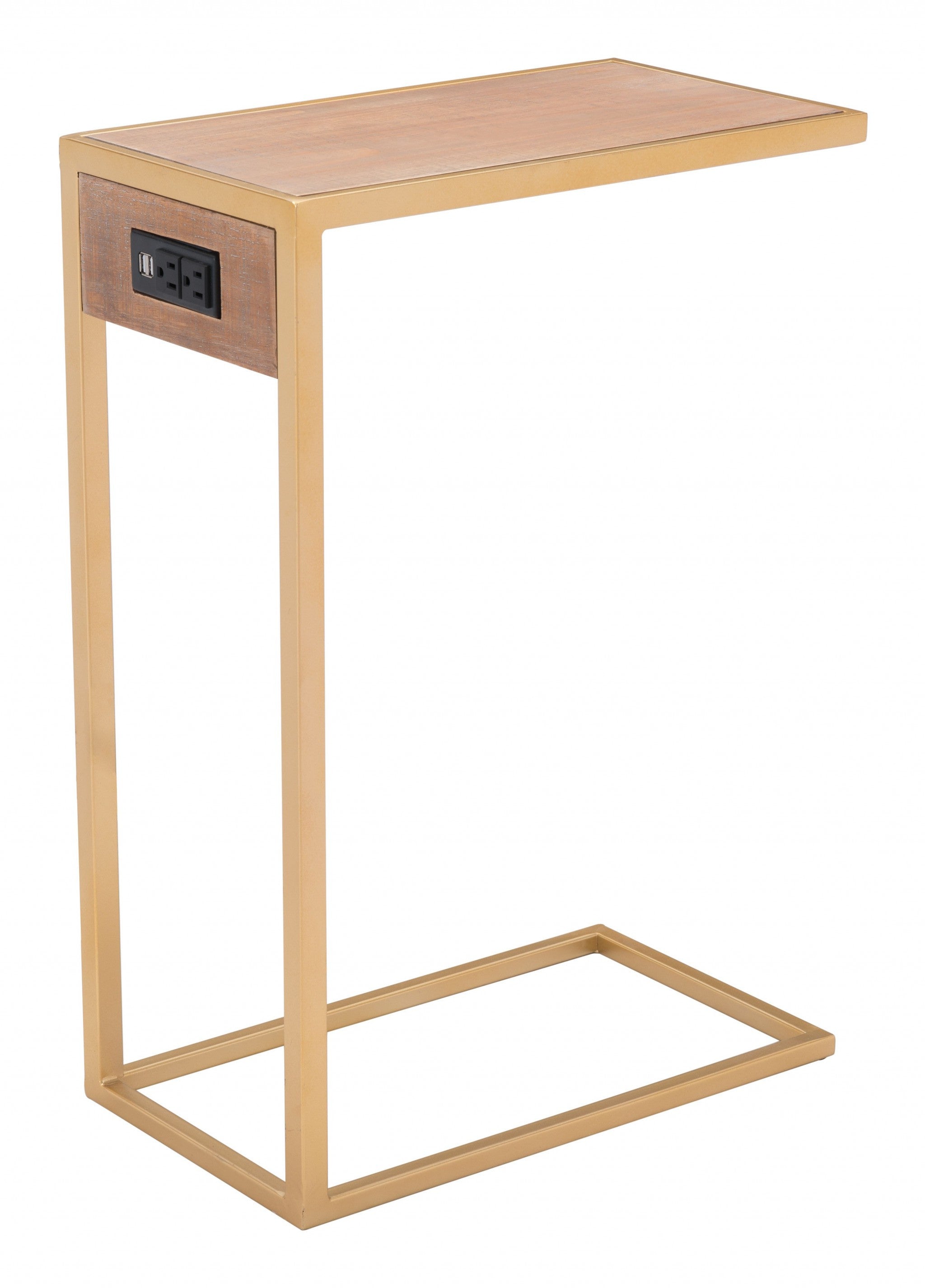 Gold and Brown Sliding Side Table