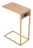 Gold and Brown Sliding Side Table