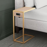 Gold and Brown Sliding Side Table