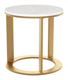 18" Gold And White Genuine Marble Look Round End Table